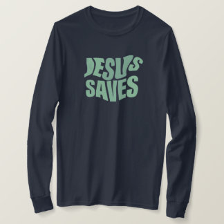 Jesus Salva |Impressão azul| Camiseta de manga lon