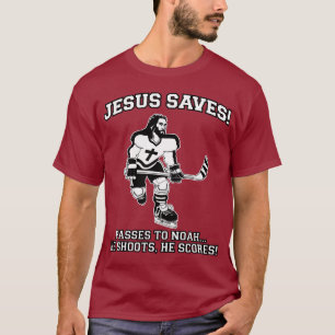 Jesus salvar a camiseta engraçada do hóquei