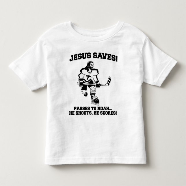 Jesus salvar a camiseta engraçada do hóquei (Frente)
