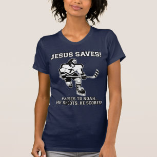 Jesus salvar a camiseta engraçada do hóquei