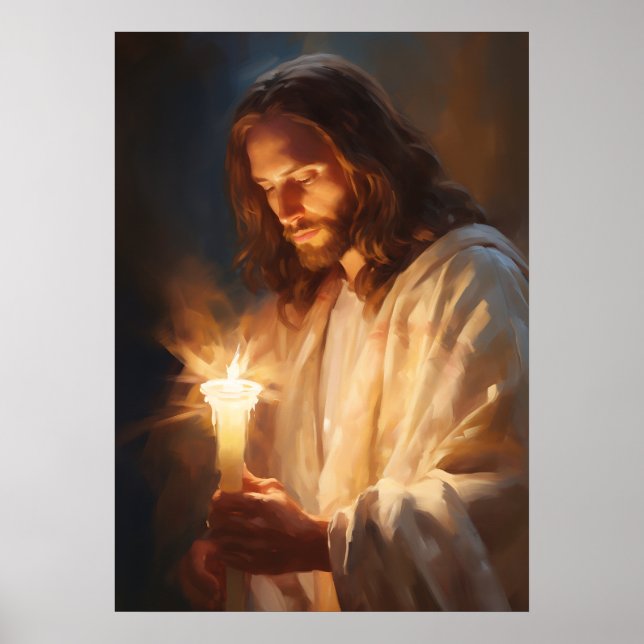 Jesus segurando Poster de Arte de Velas (Frente)