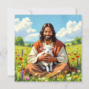 Jesus segurando um cordeiro Cristão Religioso