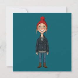 Jeune Fille Rousse Souriante avec Bonnet Rouge et 
