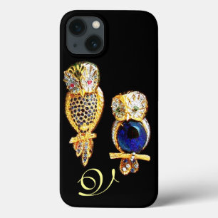 JEWEL OWLS, Dourado, Blue Sapphire, Preto