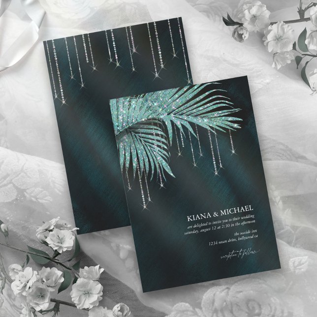 Jewel Palm Leaf Wedding Teal ID830 (Criador carregado)