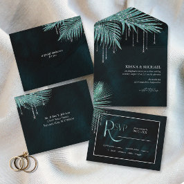 Jewel Palm Leaf Wedding Teal ID830