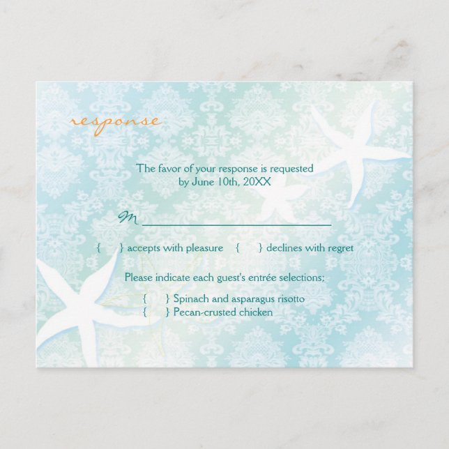 Jeweled Beach Wedding Menu Choice RSVP (Frente)