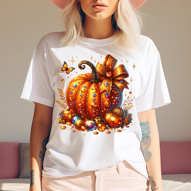 Jeweled Pumpkin With Gems and Bow Art T-Shirt (Criador carregado)