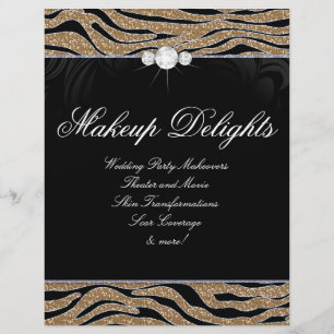 Jewelry Flyer Hair Salon Zebra Glitter Dourado