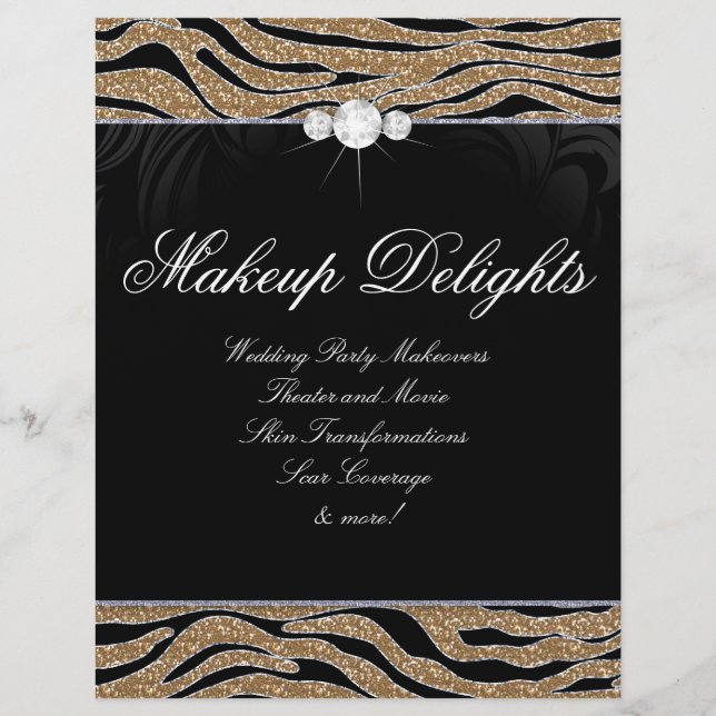 Jewelry Flyer Hair Salon Zebra Glitter Dourado (Frente)