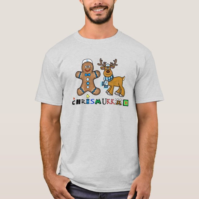 Jewish Gingercake Man and Reindeer T-Shirt (Frente)