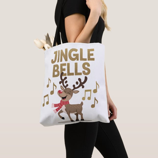 Jingle Bells Cantando Reindeer Tote Bag (Close Up)