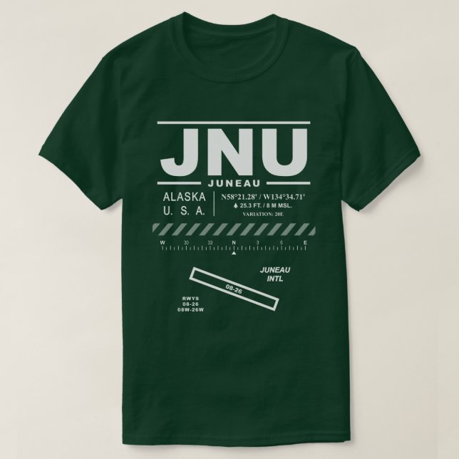 JNU T-Shirt do Aeroporto Internacional de Juneau (Frente do Design)