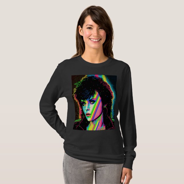 Joan Jett Homage Rock Star Rainbow Neon T-Shirt (Frente Completa)