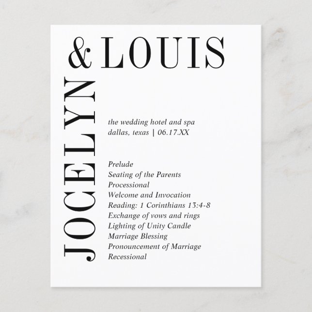 Jocelyn Black and White Modern Weds Program (Frente)