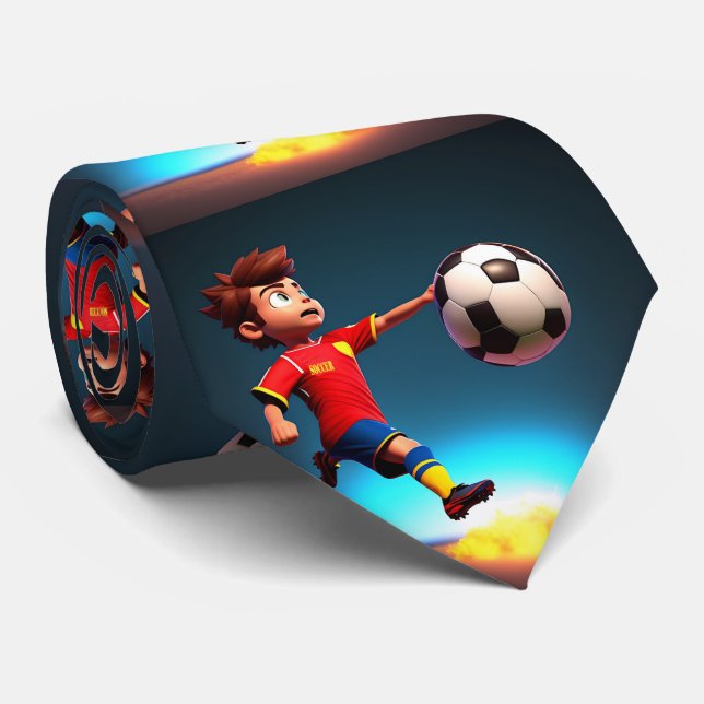 Jogador Animado De Futebol Com Bola, Gravata De Pe (Rolled)