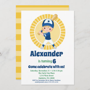Jogador de Baseball - Convite de Aniversário para 