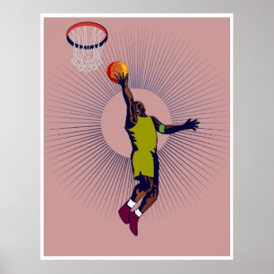 jogador de basquetebol colocado acima do poster da