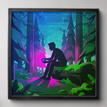 Jogador de Jogo de Vídeo Synthwave em Silhueta na