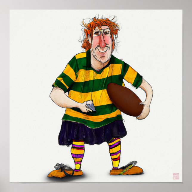 Jogador de Rugby Aussie - Impressão de Pintura de  (Frente)