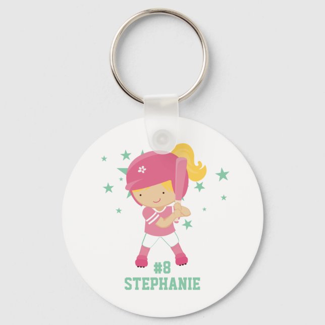 Jogador de softball personalizado e chaveiro de es (Frente)