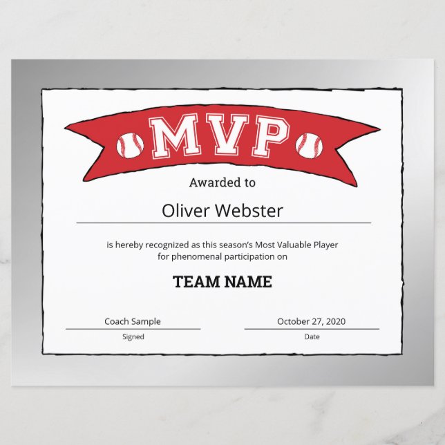 Jogador MVP - Certificado MVP Certificado de Beise (Frente)