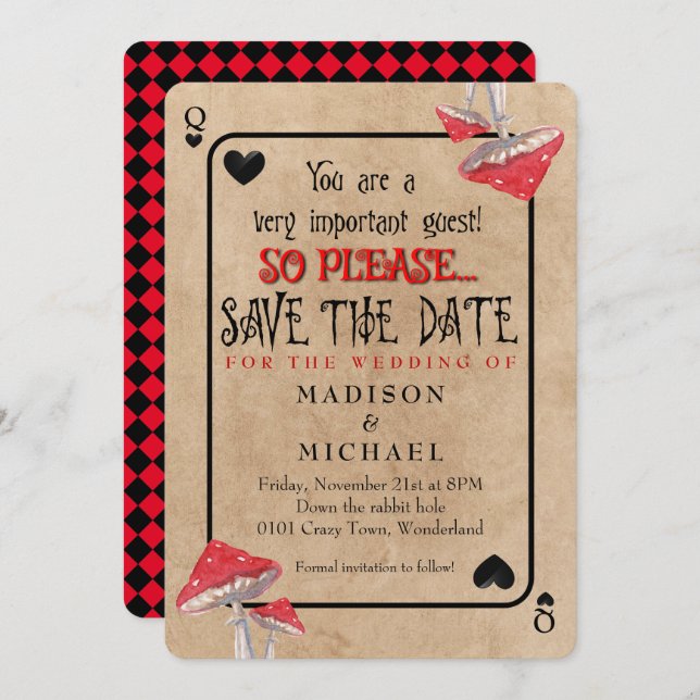 Jogar Cogumelos Loucos Com Cartão Salva A Data (Frente/Verso)