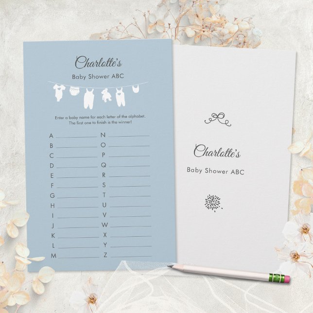 Jogo ABC Chá Minimalista Dusty Blue (Dusty Blue Baby Boy Shower ABC Game ©Susanne Sachers - Sunny Mind 🌞)