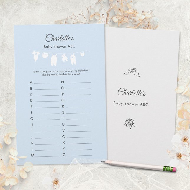 Jogo ABC Chá Minimista de Bebê Azul Claro (Minimalist Light Blue Baby Boy Shower ABC Game ©Susanne Sachers - Sunny Mind 🌞)