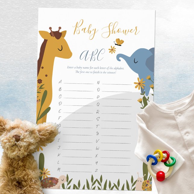 Jogo ABC Chuveirinho de Bebê com Animais de Bebê F (Cute Wild Animals Floral Baby Shower ABC Game ©Susanne Sachers - Sunny Mind Design 🌞)