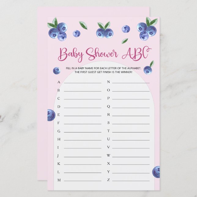 Jogo ABC com Chá de fraldas de Aquarela de Blueber (Frente/Verso)