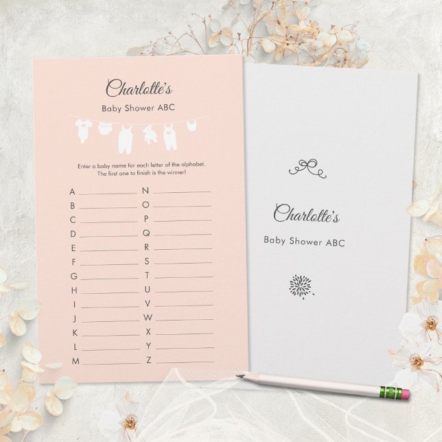 Jogo ABC de Chá Minimista de Bebê de Pêssego Claro (Minimalist Peach Baby Girl Shower ABC Game ©Susanne Sachers - Sunny Mind 🌞)