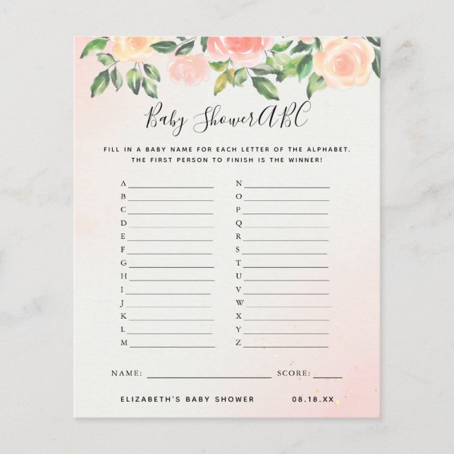 Jogo ABC | Jogo de Chá de fraldas Floral (Frente)