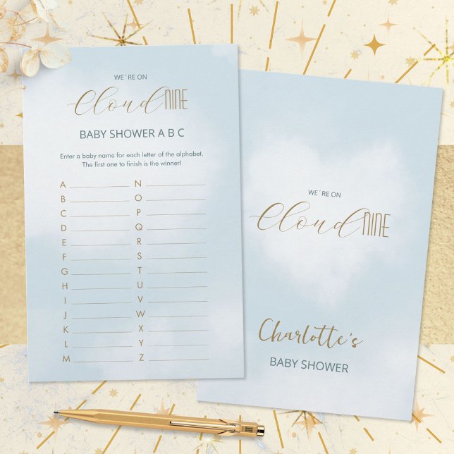 Jogo ABC para Chá de Bebê Cloud 9 Celestial Blue (Cloud 9 Celestial Blue Baby Shower ABC Game ©Susanne Sachers - Sunny Mind 🌞)