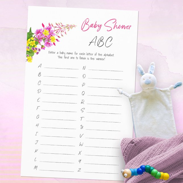 Jogo ABC para Chá de Bebê de Flores Silvestres Vib (Vibrant Wildflower Baby Shower ABC Game ©Susanne Sachers - Sunny Mind Design 🌞)