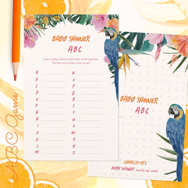 Jogo ABC para Chá de Bebê de Papagaio Tropical Exó (Exotic Tropical Parrot Jungle Baby Shower ABC Game ©Susanne Sachers - Sunny Mind 🌞)