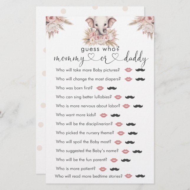 Jogo "Adivinha Quem" da Garota Rosa-Elefante Bonit (Frente/Verso)