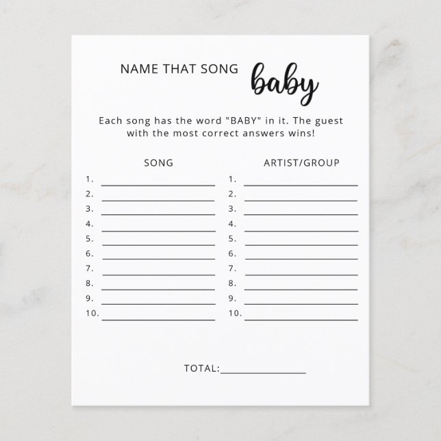 Jogo adivinhe a música para chá de bebê (Frente)