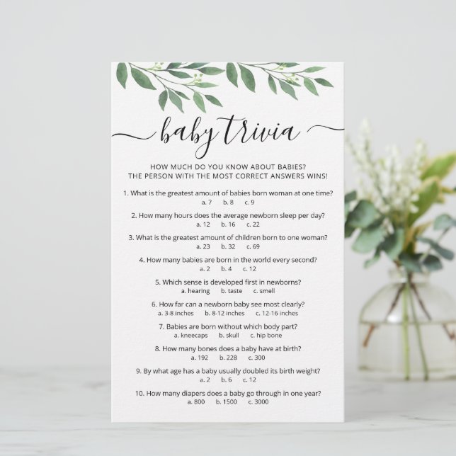 Jogo Bebê Trivia com Chá de fraldas de Respostas (Em pé/Frente)