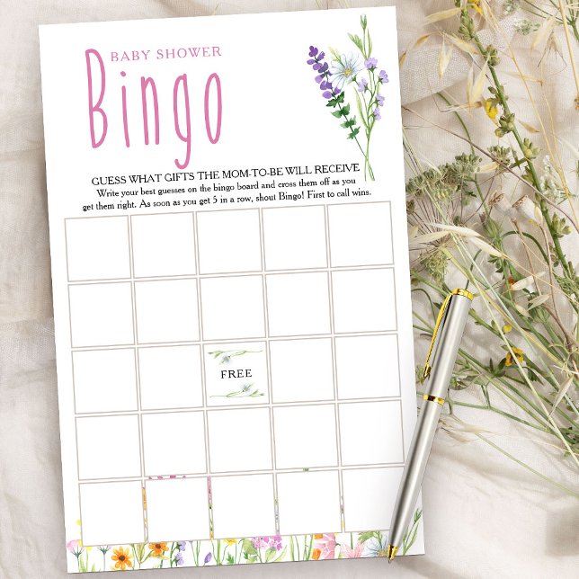 Jogo Bingo Chá de fraldas de Flores Selvagens (Bingo Game from my Wildflower Meadow collection)