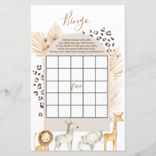 Jogo Bingo de chá de fraldas de Animais Selvagens 