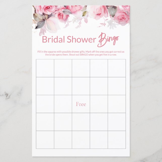 Jogo BINGO de Chuveiro de Noiva Floral Rosa (Frente)