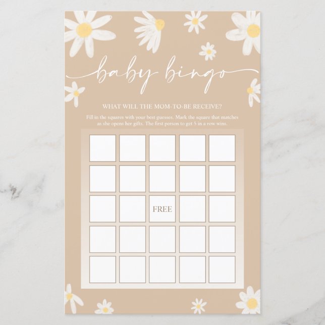 Jogo Bingo do Chá de fraldas Beige (Frente)