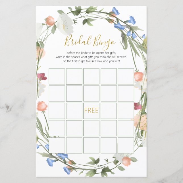 Jogo Bingo do Chá de panela de Flores Selvagens (Frente)