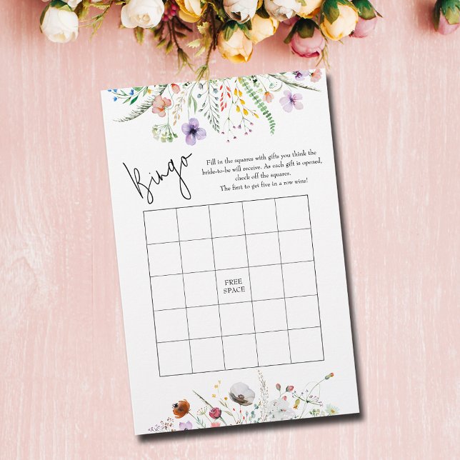 Jogo Bingo do Chá de panela de Flores Selvagens (Wildflowers Bridal Shower Bingo Game Cards (on 80 lb.  paper))