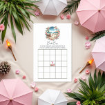Jogo Bingo do Chá de panela Picnic de Praia<br><div class="desc">Adicione um toque de diversão ao seu chá de panela com este elegante cartão de jogo do Picnic Bridal Bingo de Praia. Com uma bela cena costeira enquadrada por rosas românticos e sotaques tropicais, este jogo é na moda e divertido. Os convidados enchem os quadrados com presentes previstos, marcando-os à...</div>