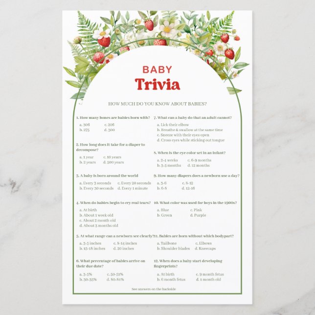 Jogo Boho Arch Berry Sweet Strawberry Baby Trivia (Frente)