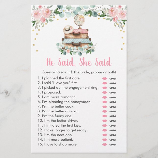 Jogo Bridal He Said She Said com Floral Rosa (Frente)