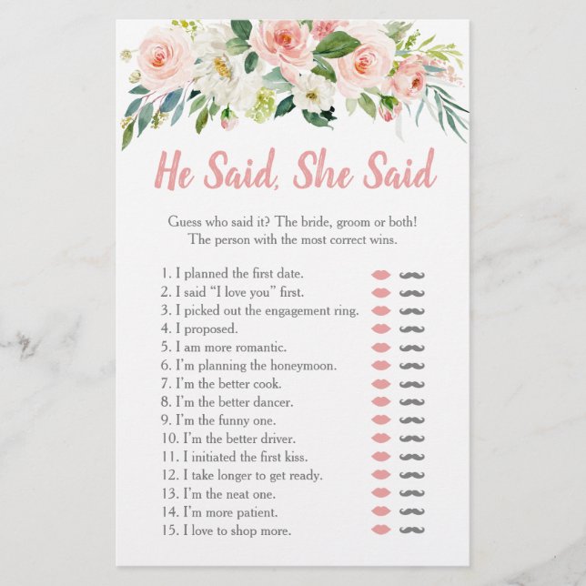 Jogo Bridal He Said She Said com Floral Rosa Claro (Frente)