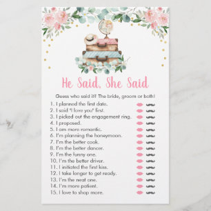 Jogo Bridal He Said She Said com Flores Rosa para